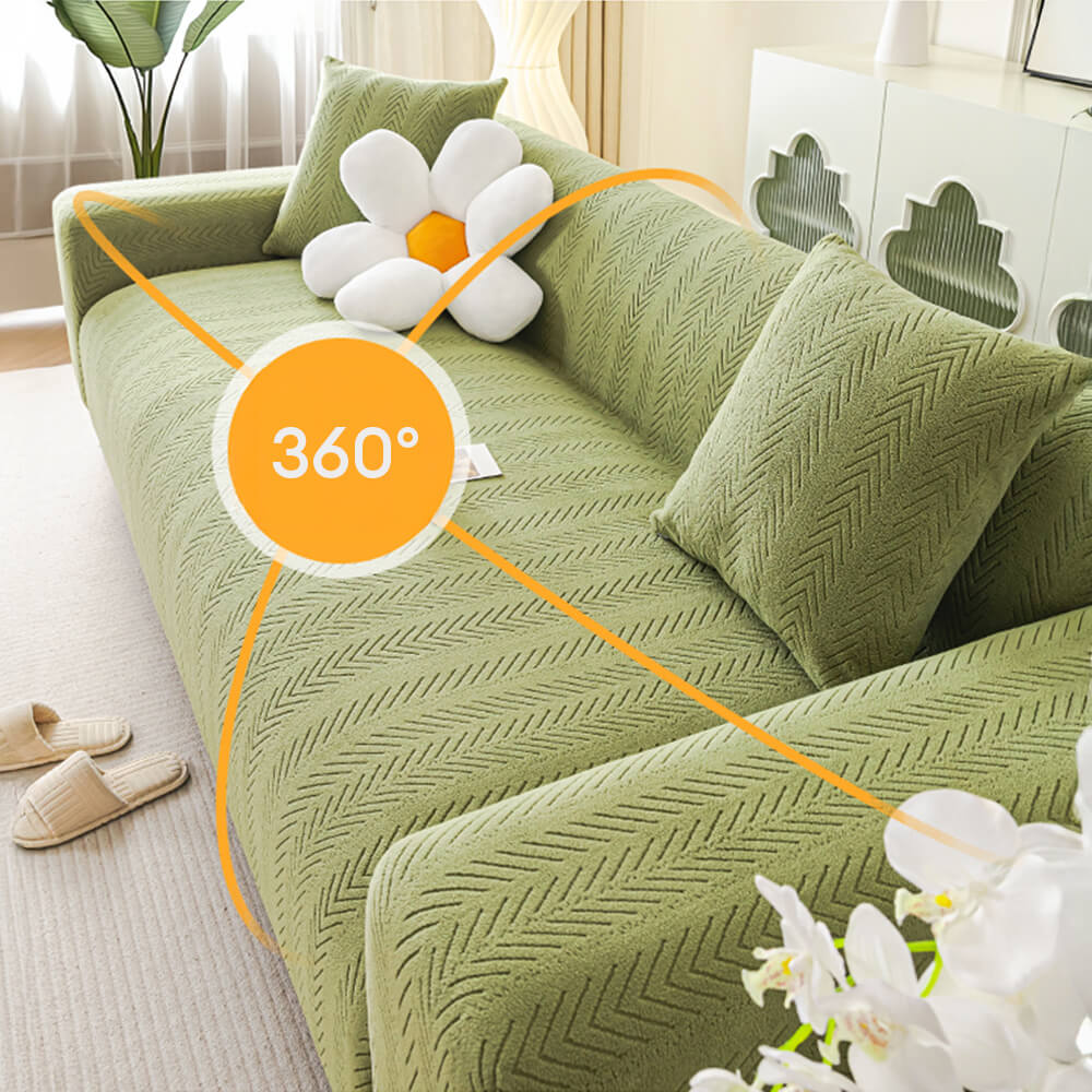 Elegant Herringbone Cream Stretch Couch Cover for All Sizes - Lexians