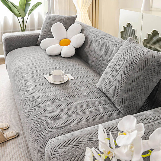 Elegant Herringbone Cream Stretch Couch Cover for All Sizes - Lexians