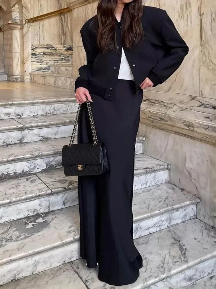 Sophisticated high-waisted fishtail long skirt, women's formal event attire.