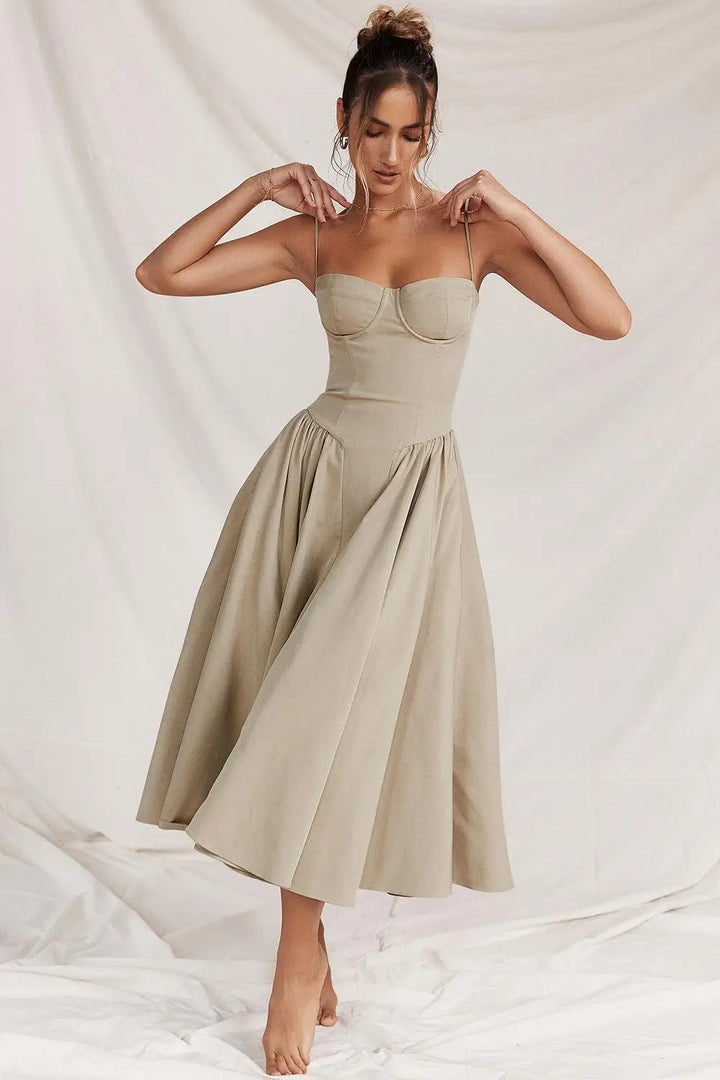 Women's chic pleated midi dress, an elegant evening dress for formal wear & special occasion parties.