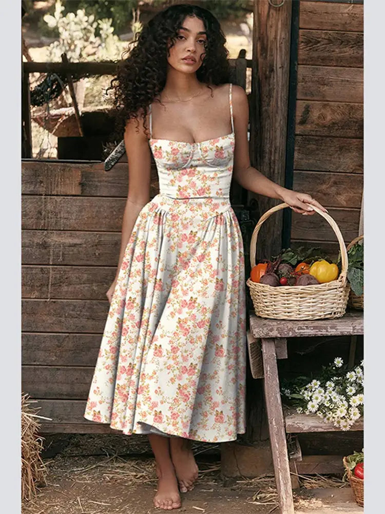 Sophisticated pleated midi dress, an elegant summer evening dress perfect for special occasions.
