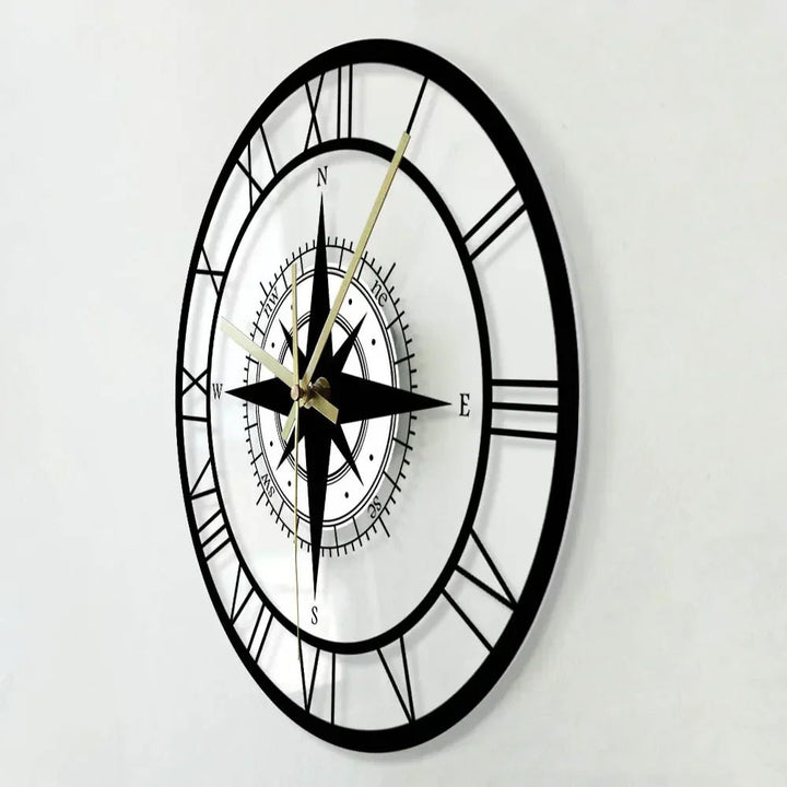 Elegant Nautical Compass Wall Clock for Maritime Decor - Lexians
