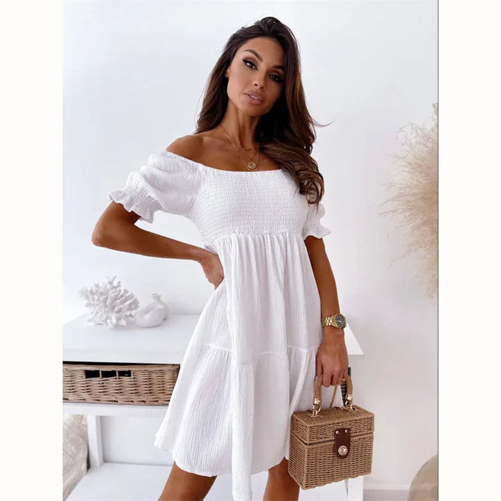Stylish women's one-shoulder mini dress, elegant and short, perfect for summer nights, cocktail parties, or vacation.
