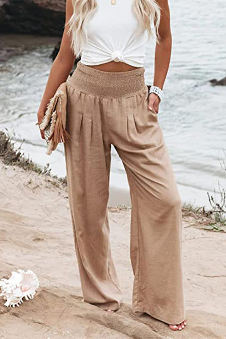 Summer fashion women's palazzo pants with a flowy wide leg, combining boho charm & elegant chic.