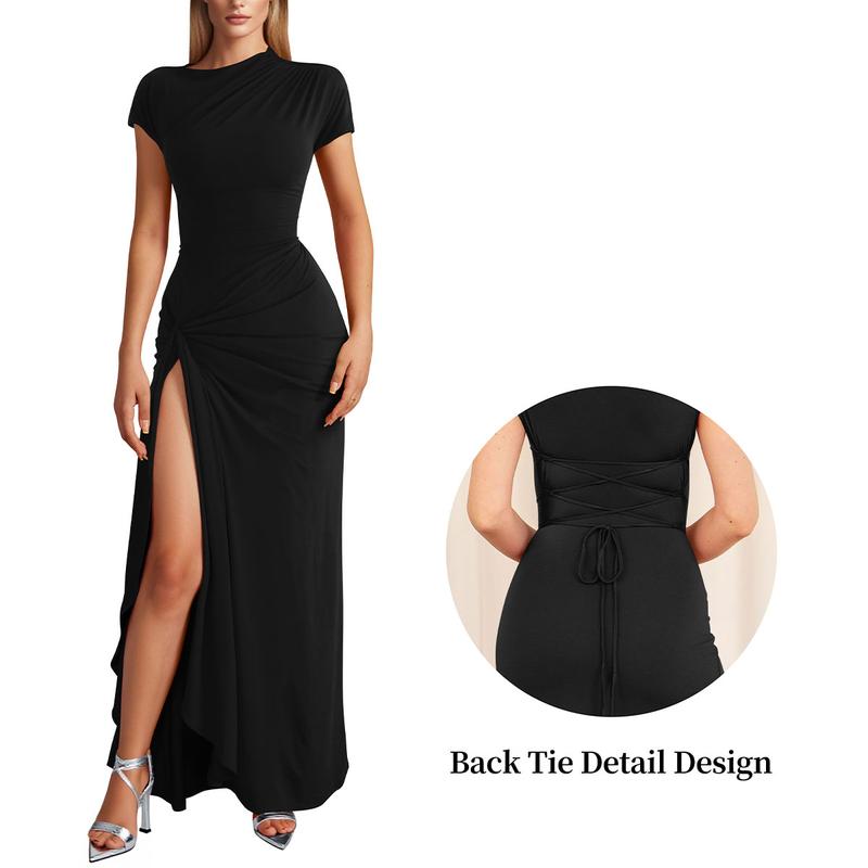 Elegant red stretch-jersey maxi dress for women, ideal for formal evenings and cocktail parties