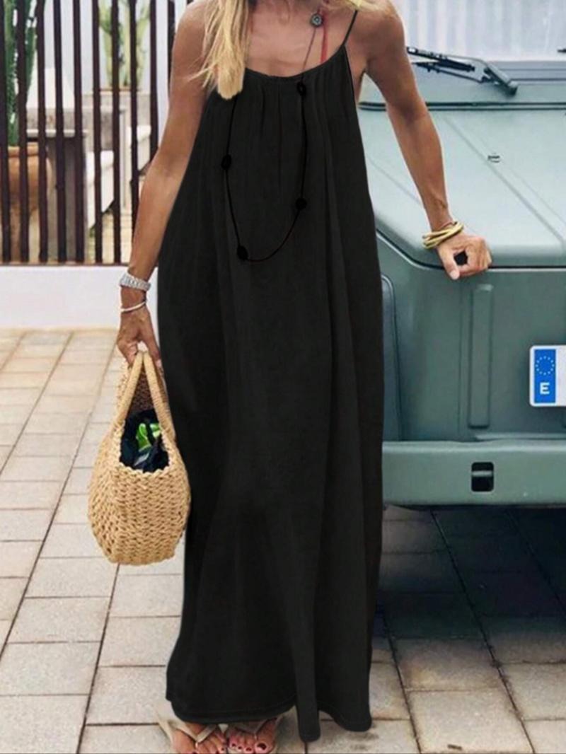Stylish women's backless summer maxi dress made from comfortable cotton-linen blend.