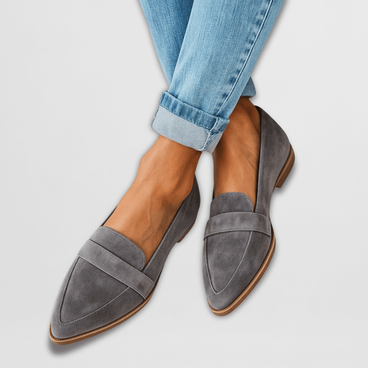 Women's chic camel pointed-toe flat loafers. Versatile slip-on shoes, perfect for office or casual comfort.