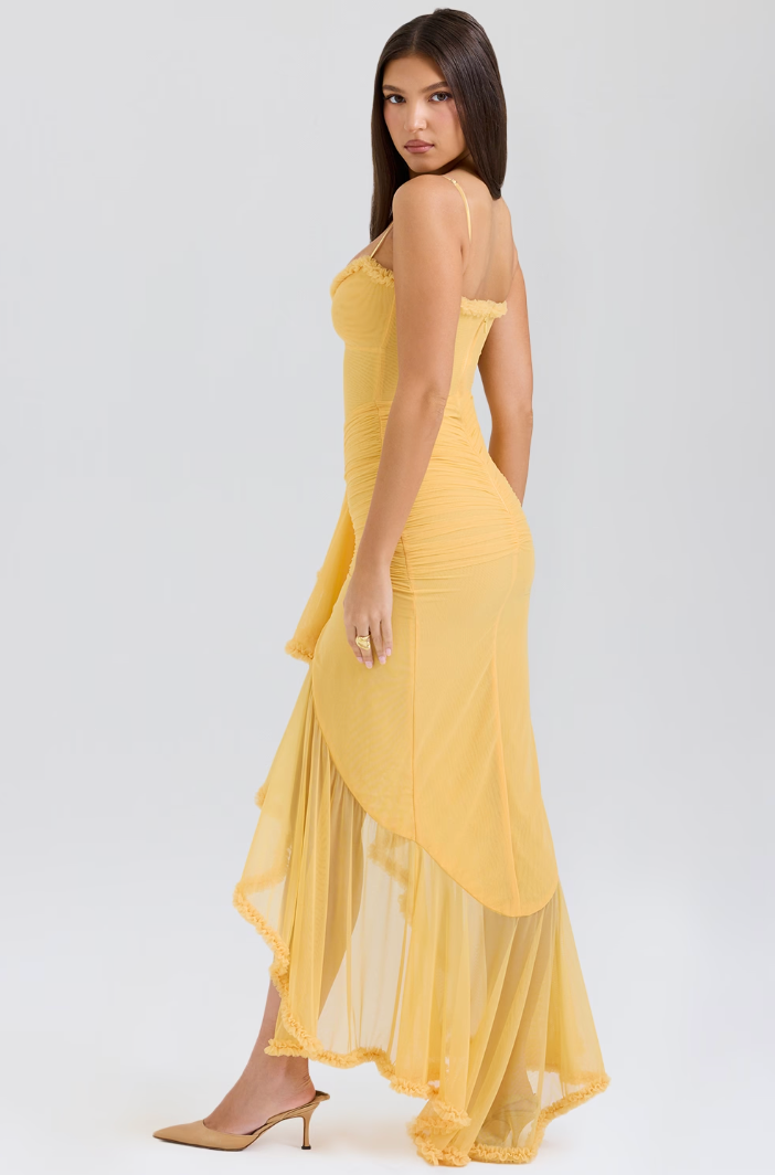 Maxi Wedding Guest Dress: Elegant women's ruffle design with a flattering fit for any special occasion.