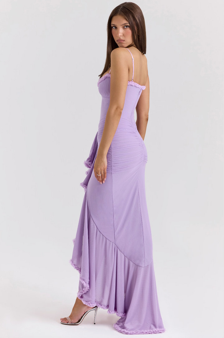 Women's Elegant Ruffle Maxi Dress, ideal special occasion or formal wedding guest attire.