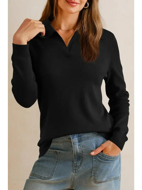 Sophisticated women's knit top featuring a smart collar, designed for both comfort and elegance.
