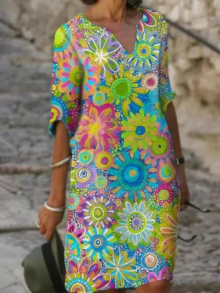 Vibrant floral evening dress for women, featuring a comfortable tummy control design for an elegant, flattering party look.