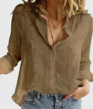 Beautiful women's floral V-neck long sleeve blouse. Elegant and fashionable top for women's apparel.