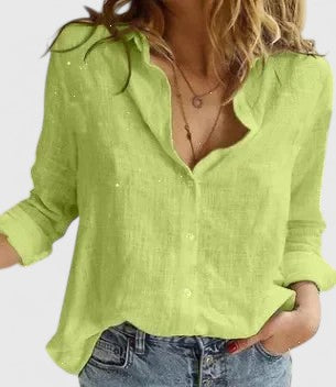 Fashionable women's floral V-neck long sleeve blouse. An elegant top for versatile women's apparel.