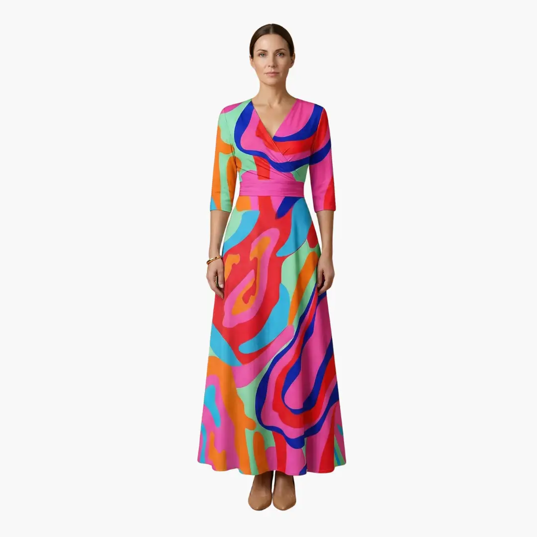 Floral V-neck maxi dress, women's elegant & flattering summer style, versatile for many occasions.