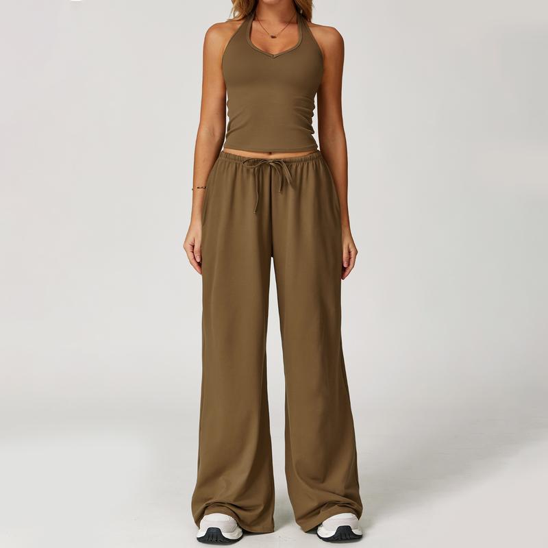 Elegant women's halter neck lounge set in a comfortable stretch blend, perfect for casual wear and leisure