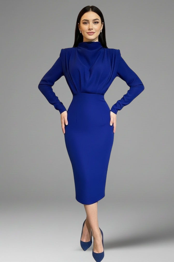 All-season elegant long sleeve high neck maxi dress for women, perfect for any occasion.