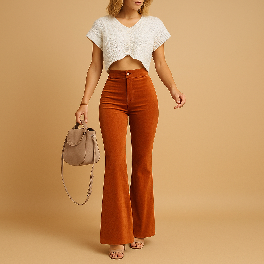 Elegant women's high waist flared trousers for chic style & comfort. Perfect for modern versatile fashion.