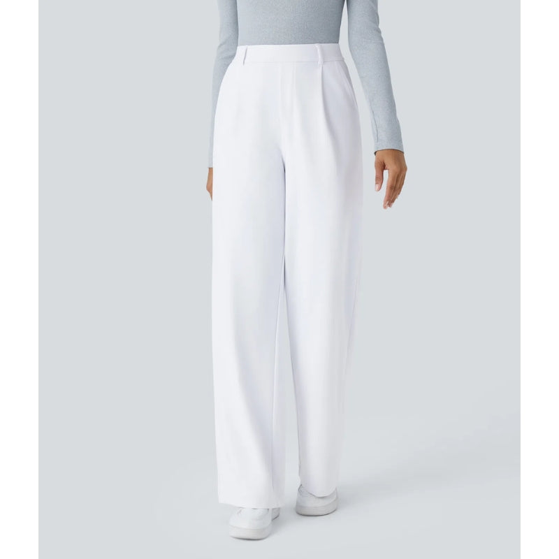 Women's professional wide leg dress pants, high waisted and tailored for a polished silhouette.