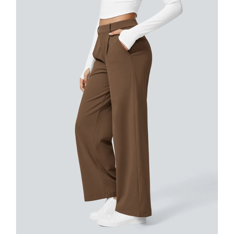 Trendsetting women's wide leg trousers, high waisted and tailored, perfect for fashion-forward outfits.