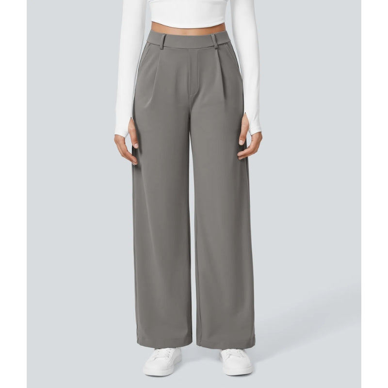 Stylish wide leg dress pants for women, featuring a flattering high waist and tailored fit, front view.
