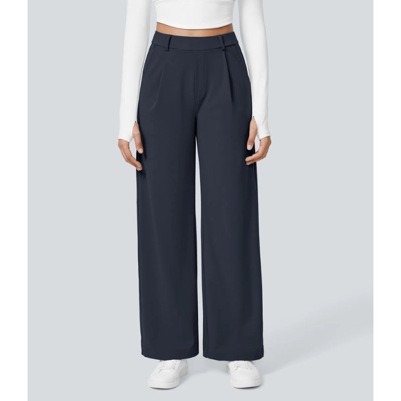 Sophisticated pleated high waisted wide leg tailored pants for women, a modern professional choice.