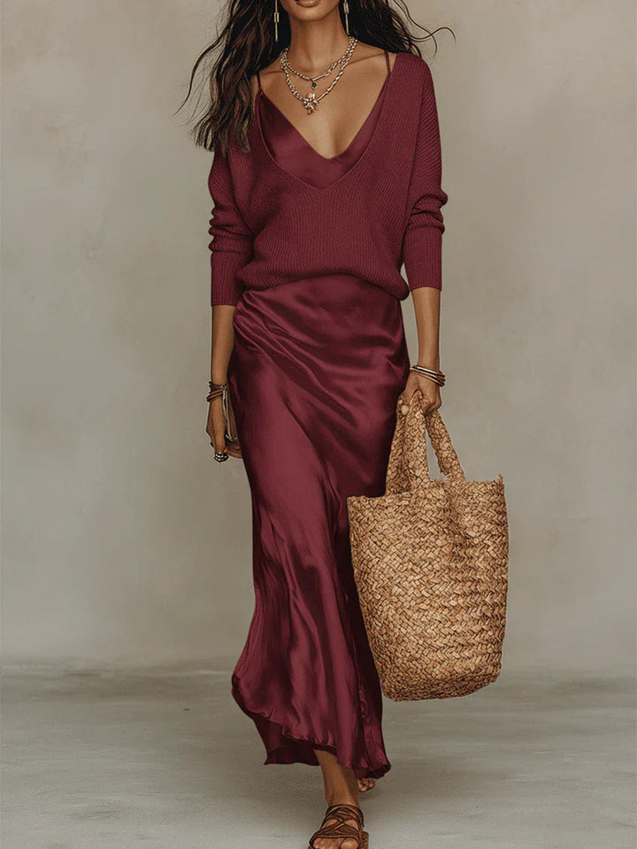 Women's long V-neck slip dress, a versatile maxi style offering casual chic comfort for any season.