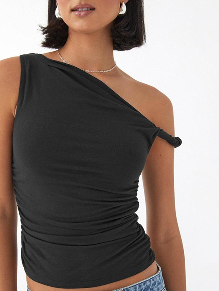 Fashionable stretch jersey top for women, featuring a stylish one-shoulder design and flattering ruching.