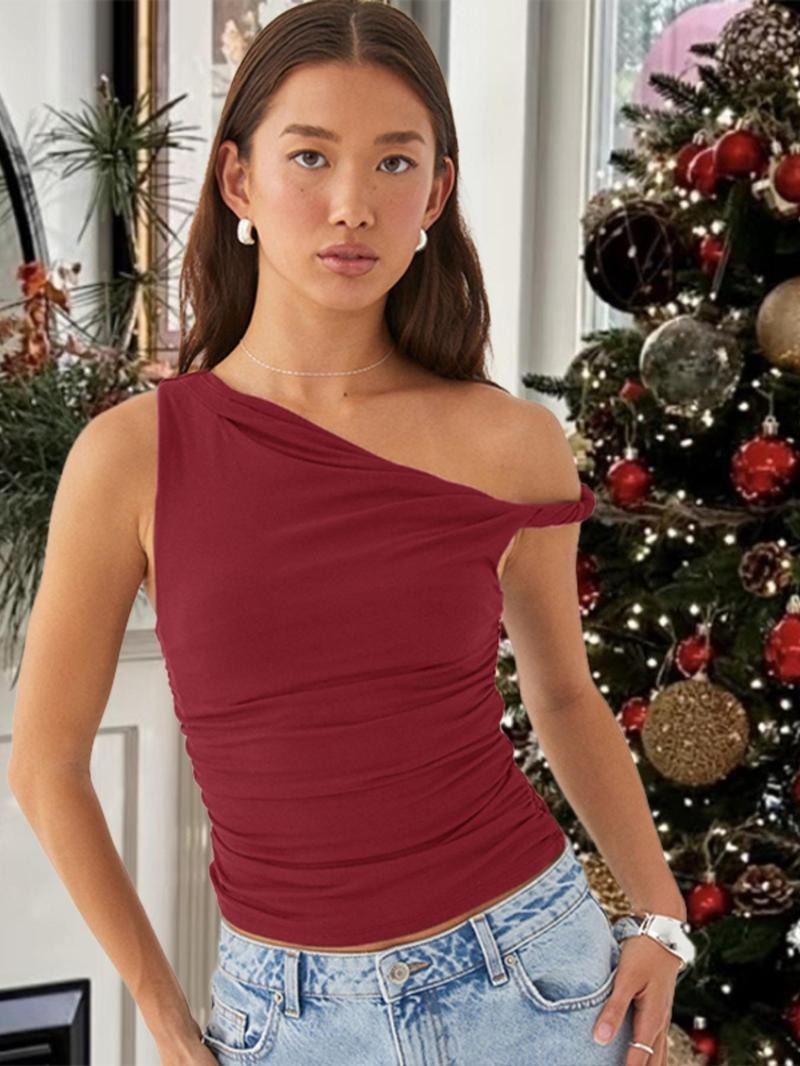 Chic women's one-shoulder top in jersey, with elegant ruching for a sophisticated and comfortable style.