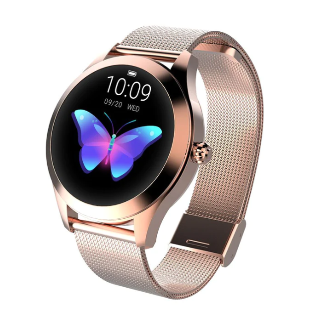 Elegant women's rose gold smartwatch. Stylish activity tracker with health monitoring features for modern women.