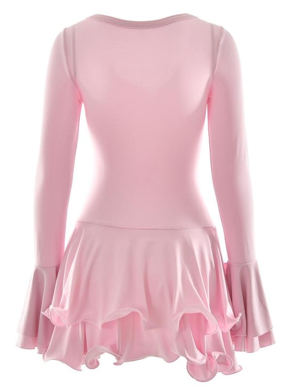 Black stretch knit dress for women, elegant design with a fashionable ruffle hemline