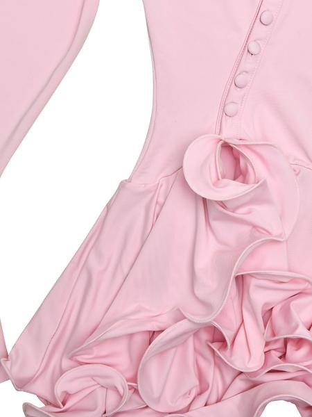 Stylish women's fitted knit mini dress with a unique ruffle detail and comfortable stretch