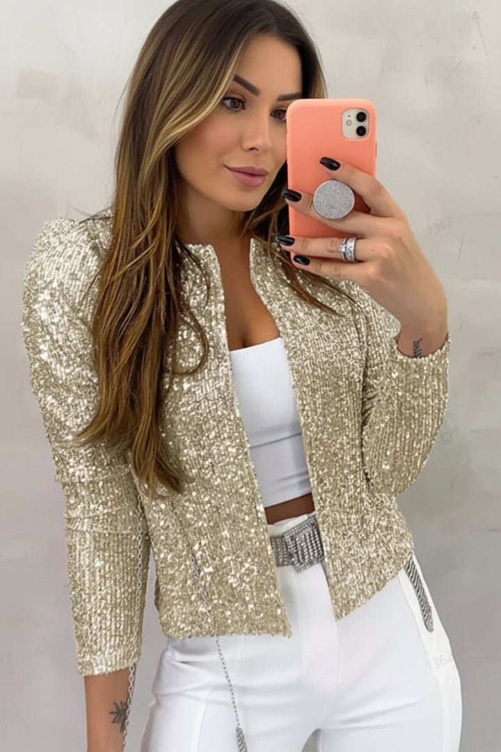 Elegant women's sparkle blazer, perfect for evening wear & parties. Chic tailored jacket with luxurious shimmer.
