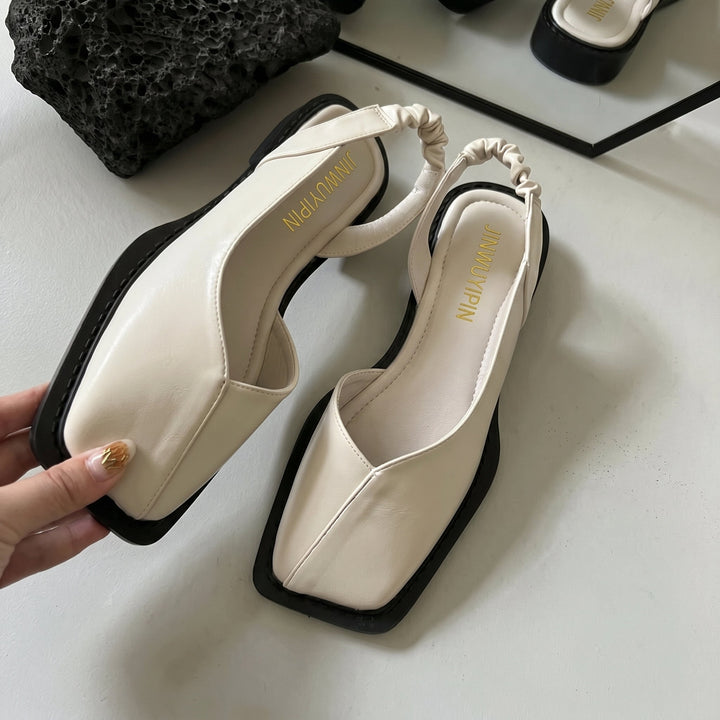 Elegant women's square toe slingback sandals with a comfortable block heel, perfect for summer casual wear.