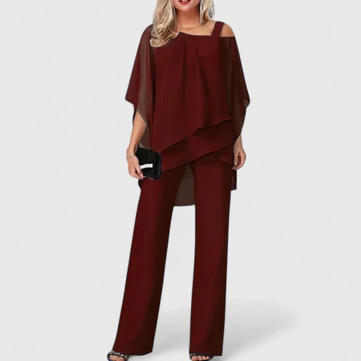 Elegant women's two-piece pant set for versatile styling. Perfect for chic casual or formal occasions.