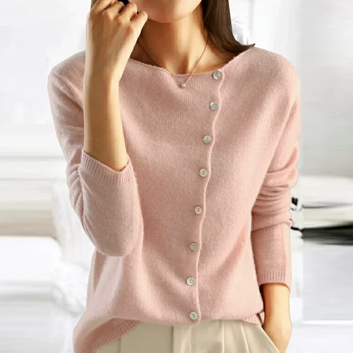 Casual women's V-neck long sleeve sweater, featuring a stylish button-front design for versatile wear