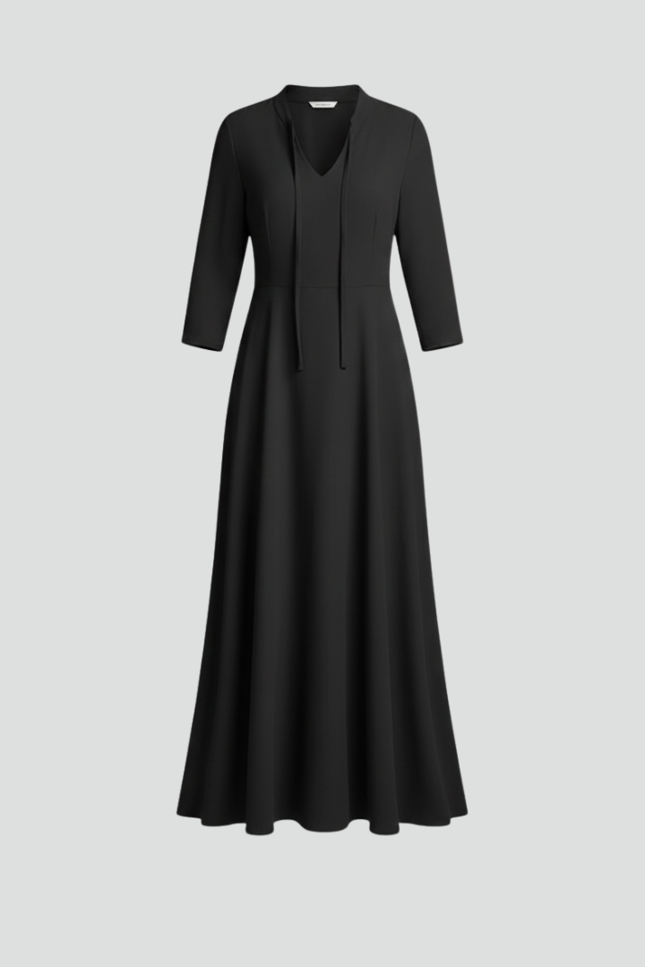Elegant women's V-neck long sleeve ankle dress, perfect for fall and winter style.