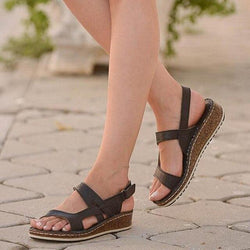 "Elegant women's strappy wedge sandals with open toes, slingback straps, and a cork-look base, perfect for summer style."