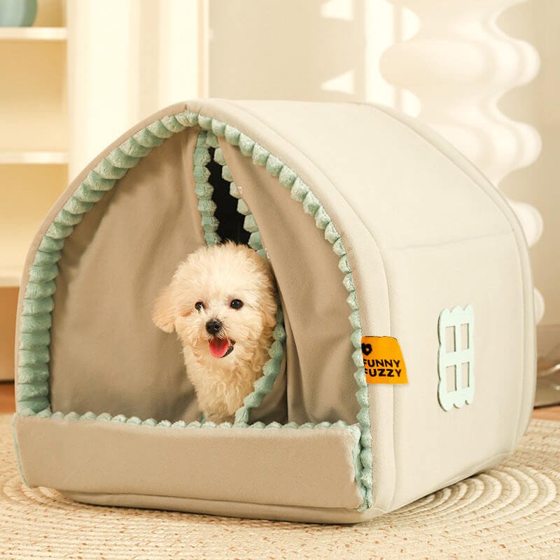 Enclosed Double Curtain Dog Bed with Removable Cushion - Lexians