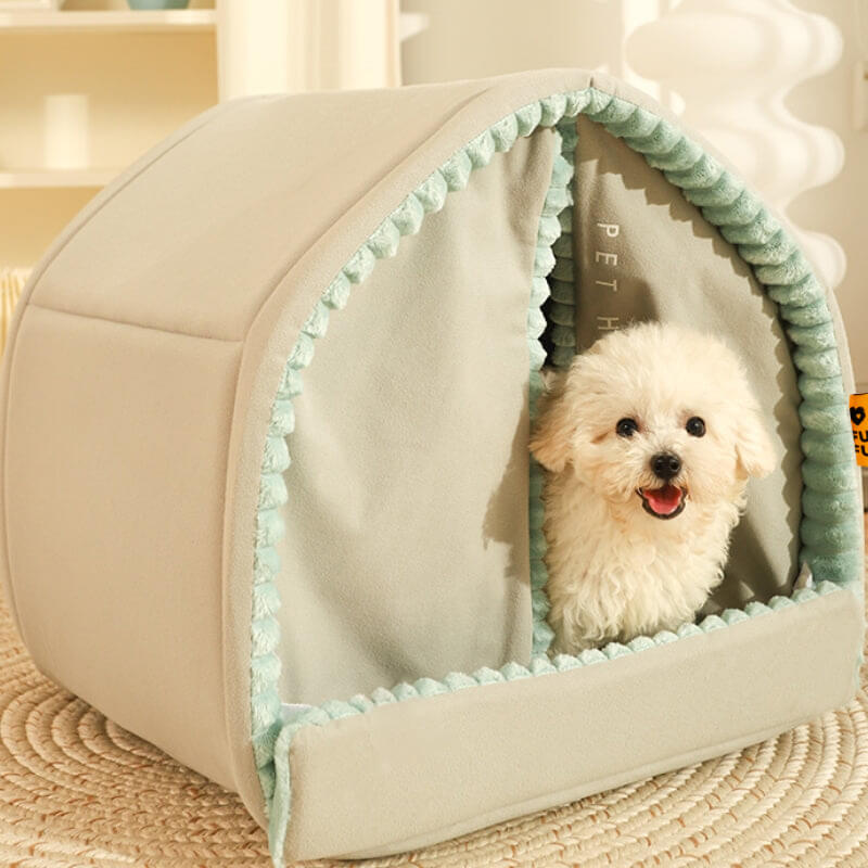Enclosed Double Curtain Dog Bed with Removable Cushion - Lexians