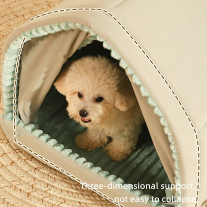 Enclosed Double Curtain Dog Bed with Removable Cushion - Lexians