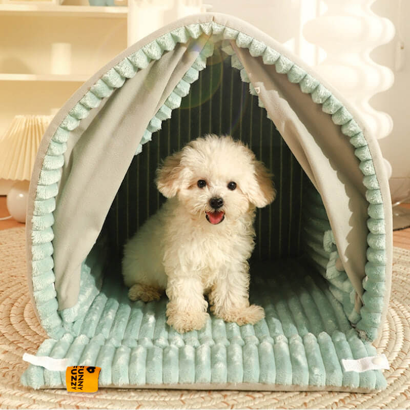 Enclosed Double Curtain Dog Bed with Removable Cushion - Lexians