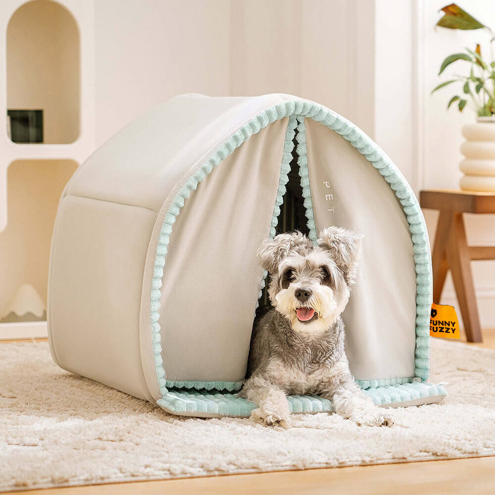 Enclosed Double Curtain Dog Bed with Removable Cushion - Lexians