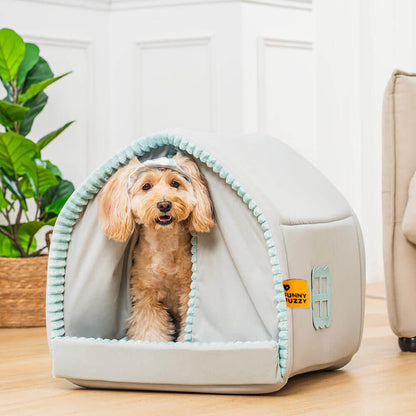 Enclosed Double Curtain Dog Bed with Removable Cushion - Lexians