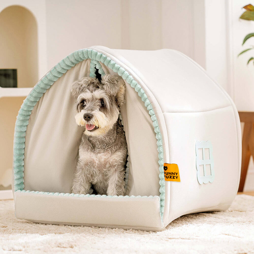 Enclosed Double Curtain Dog Bed with Removable Cushion - Lexians