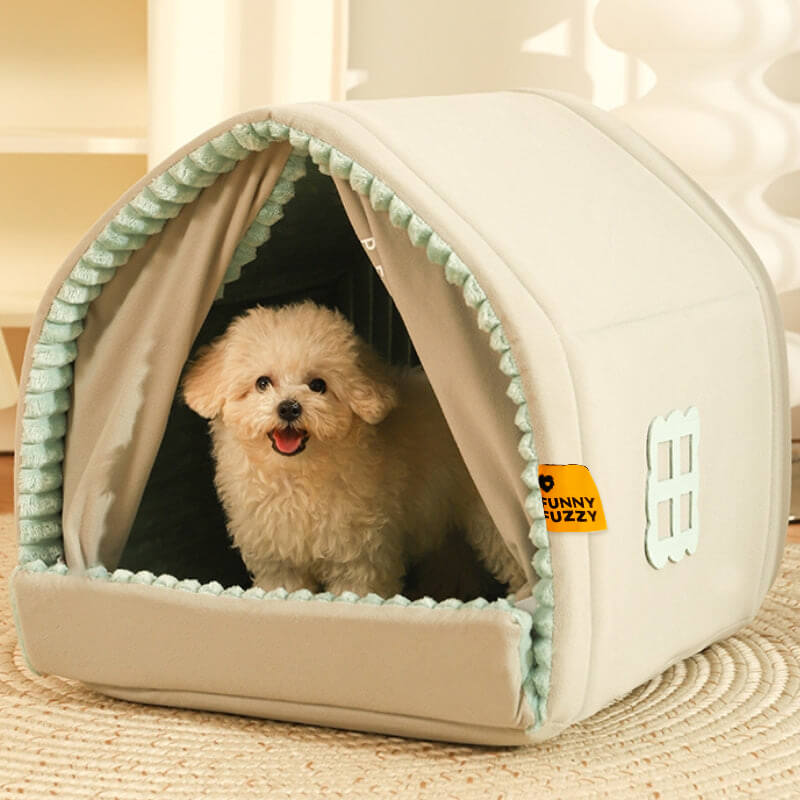 Enclosed Double Curtain Dog Bed with Removable Cushion - Lexians