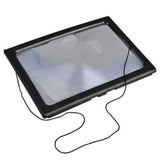 Ergonomic LED magnifier with luminous lens for elderly reading comfort, highlighting ergonomic design and compact portability