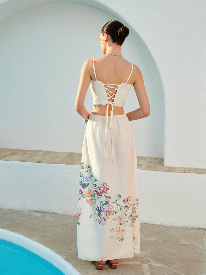 Chic women's white boho maxi sundress, a relaxed and stylish summer dress with a Bohemian vibe.