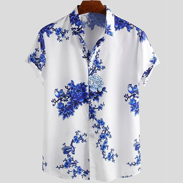 Stylish men's floral summer shirt, breathable fabric, perfect for vacation & casual outings.