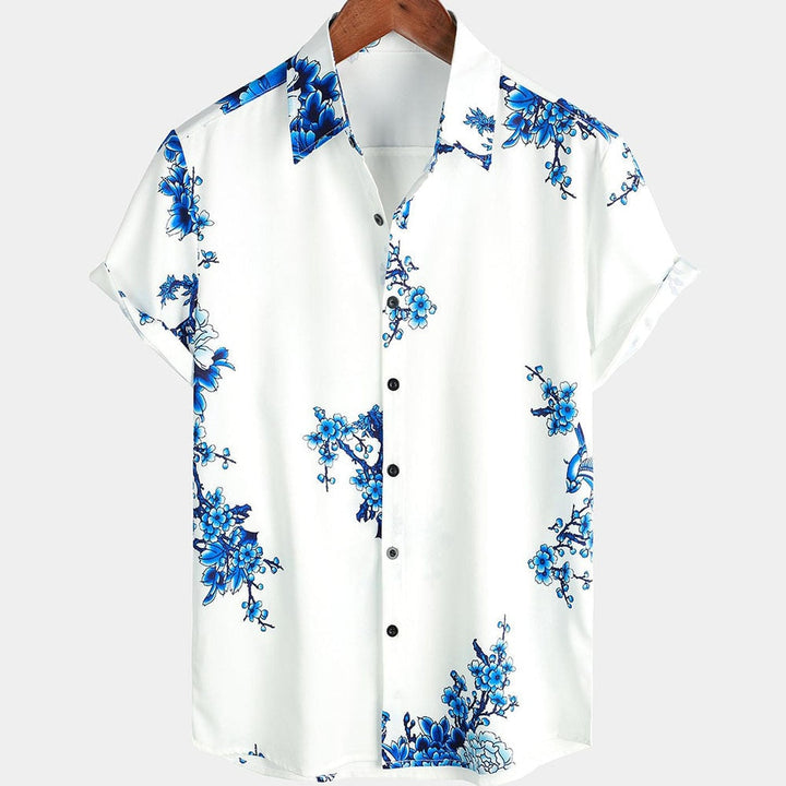 Men's floral short sleeve summer shirt, perfect for casual wear & beach vacations.