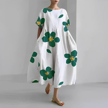 Flowy Boho summer dress with romantic floral print, offering a chic and timeless look, perfect for warm-weather occasions.